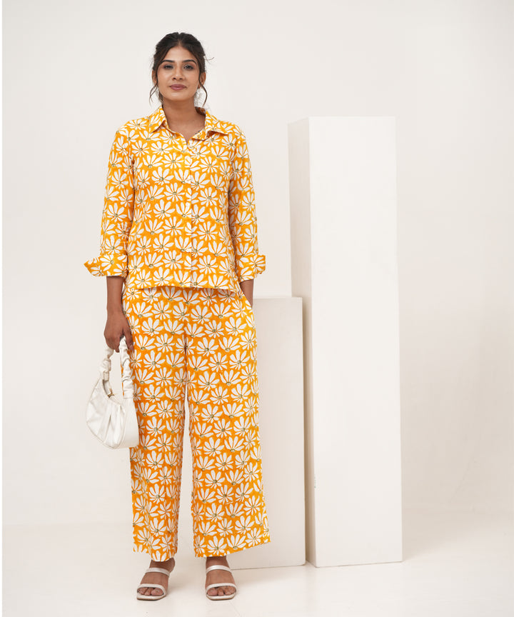 Yellow petal hand block printed modal silk co-ord set