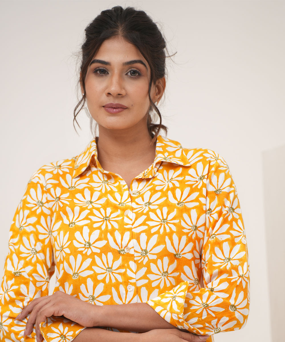 Yellow petal hand block printed modal silk co-ord set