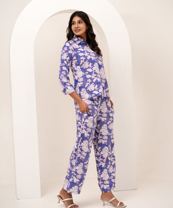 Floral fantasy hand block printed modal silk co-ord set