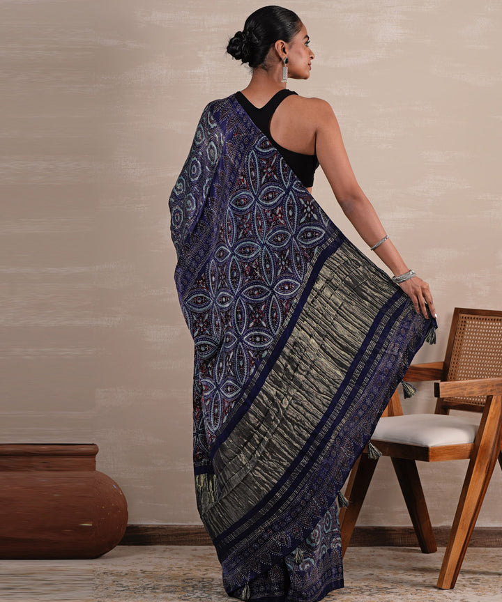 Celestial cascade modal tissue hand block printed saree