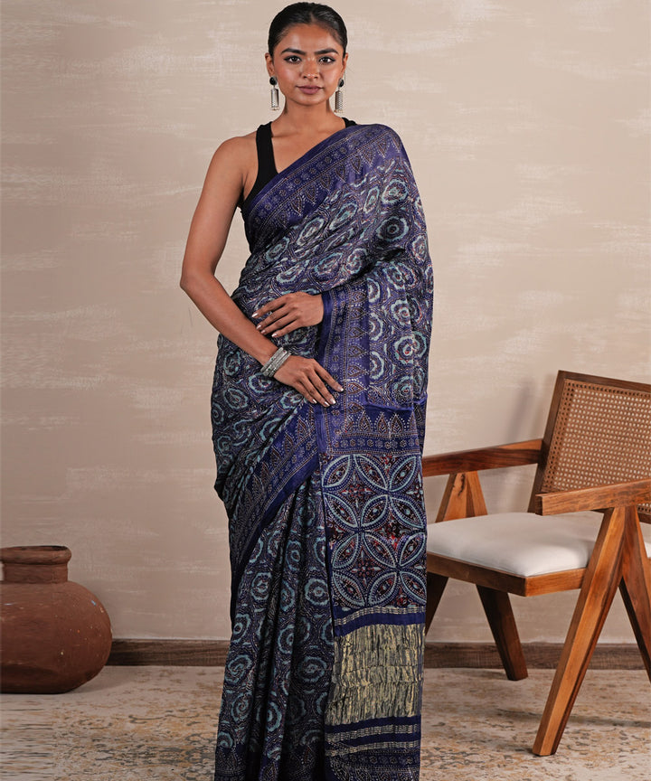 Celestial cascade modal tissue hand block printed saree