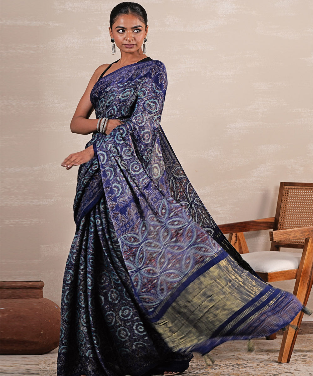 Celestial cascade modal tissue hand block printed saree