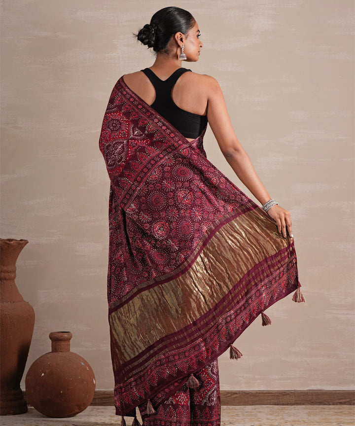 Mahogany bloom hand block print modal tissue saree