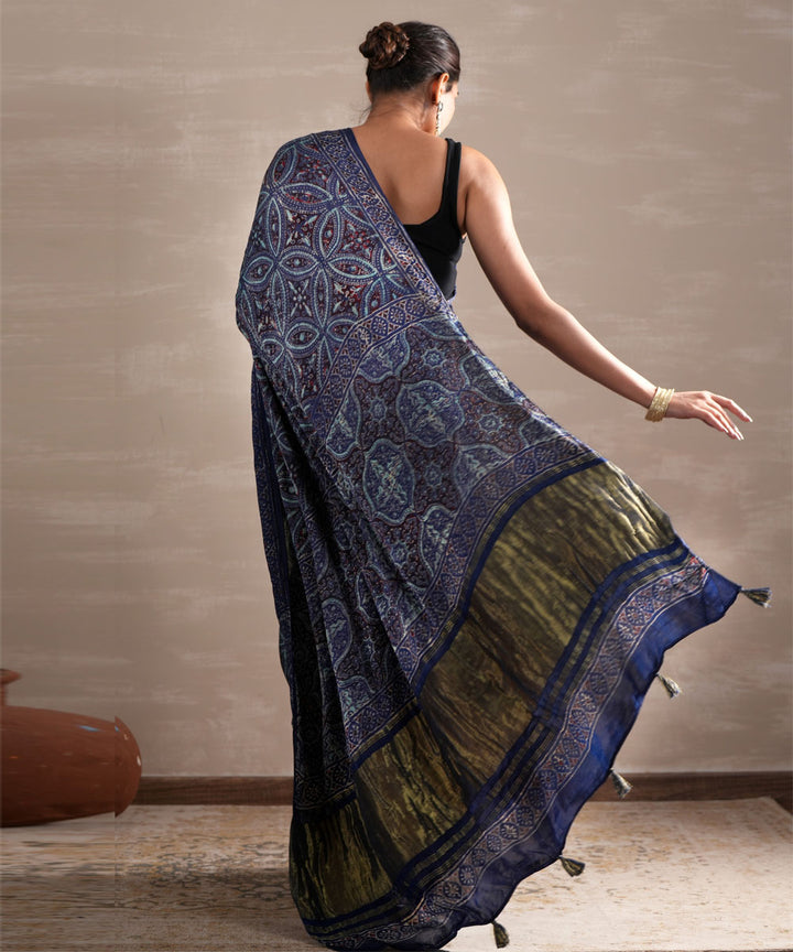 Marine mirage modal tissue hand block printed saree