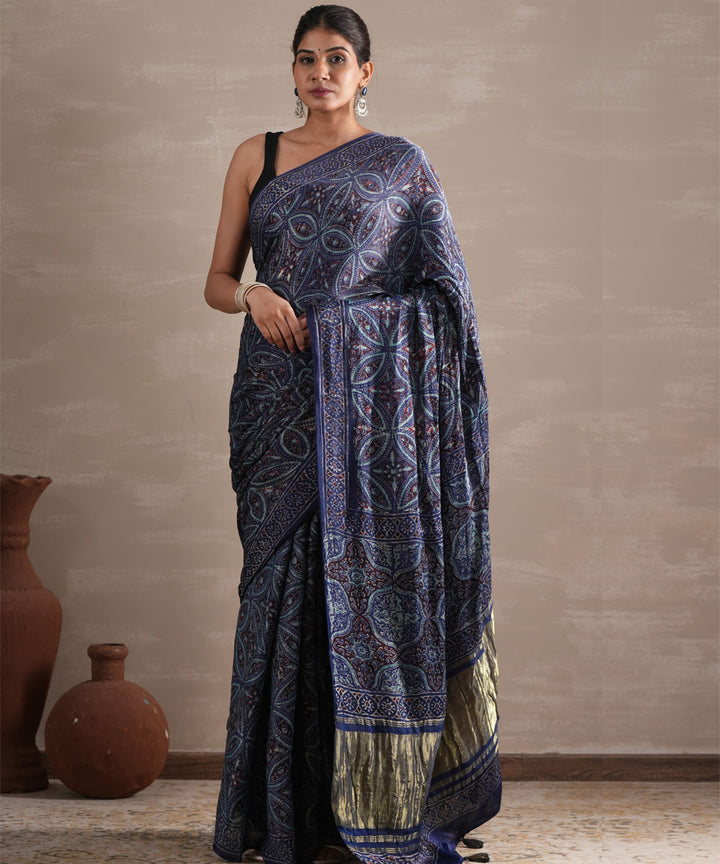 Marine mirage modal tissue hand block printed saree