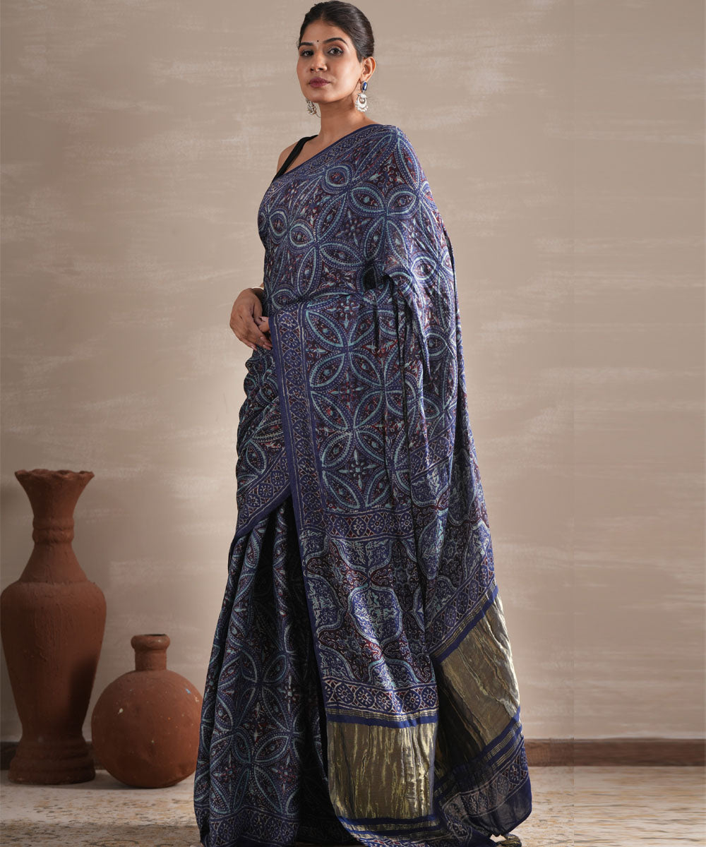 Marine mirage modal tissue hand block printed saree