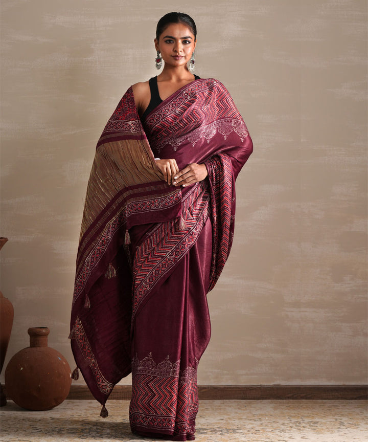 Vermilion veil block printed modal tissue saree