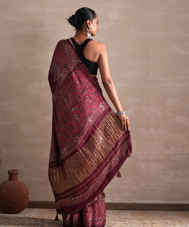 Vermilion veil block printed modal tissue saree