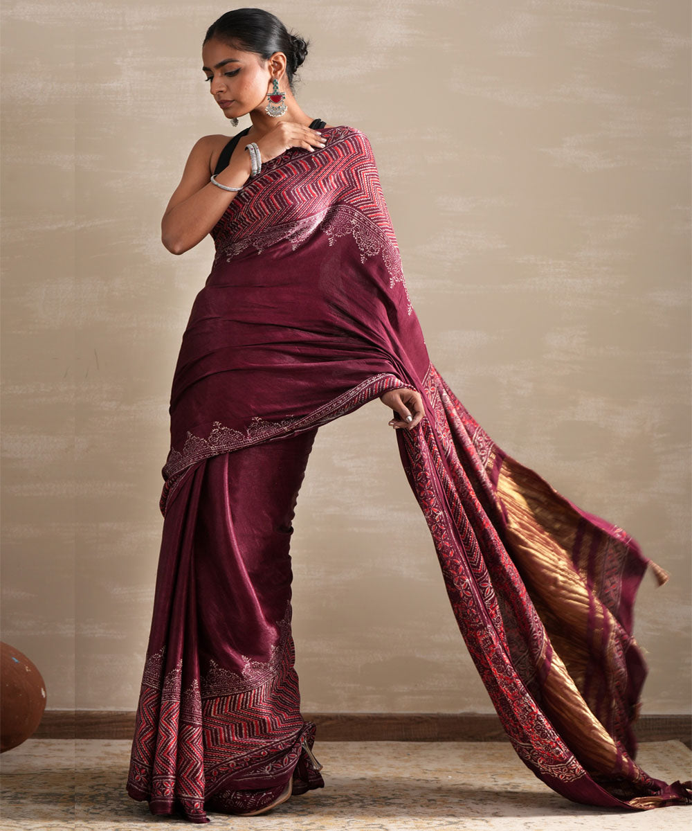 Vermilion veil block printed modal tissue saree