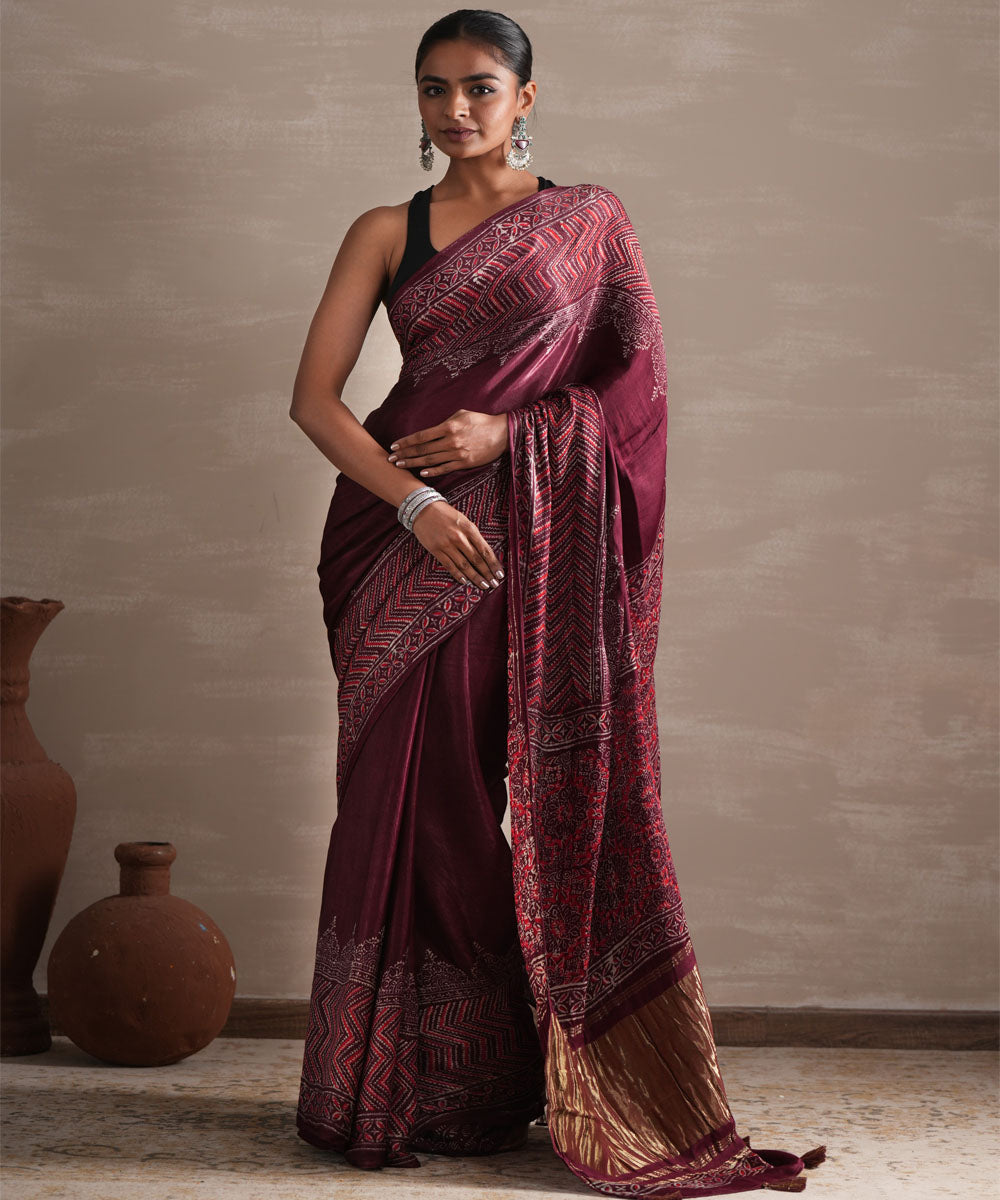 Vermilion veil block printed modal tissue saree