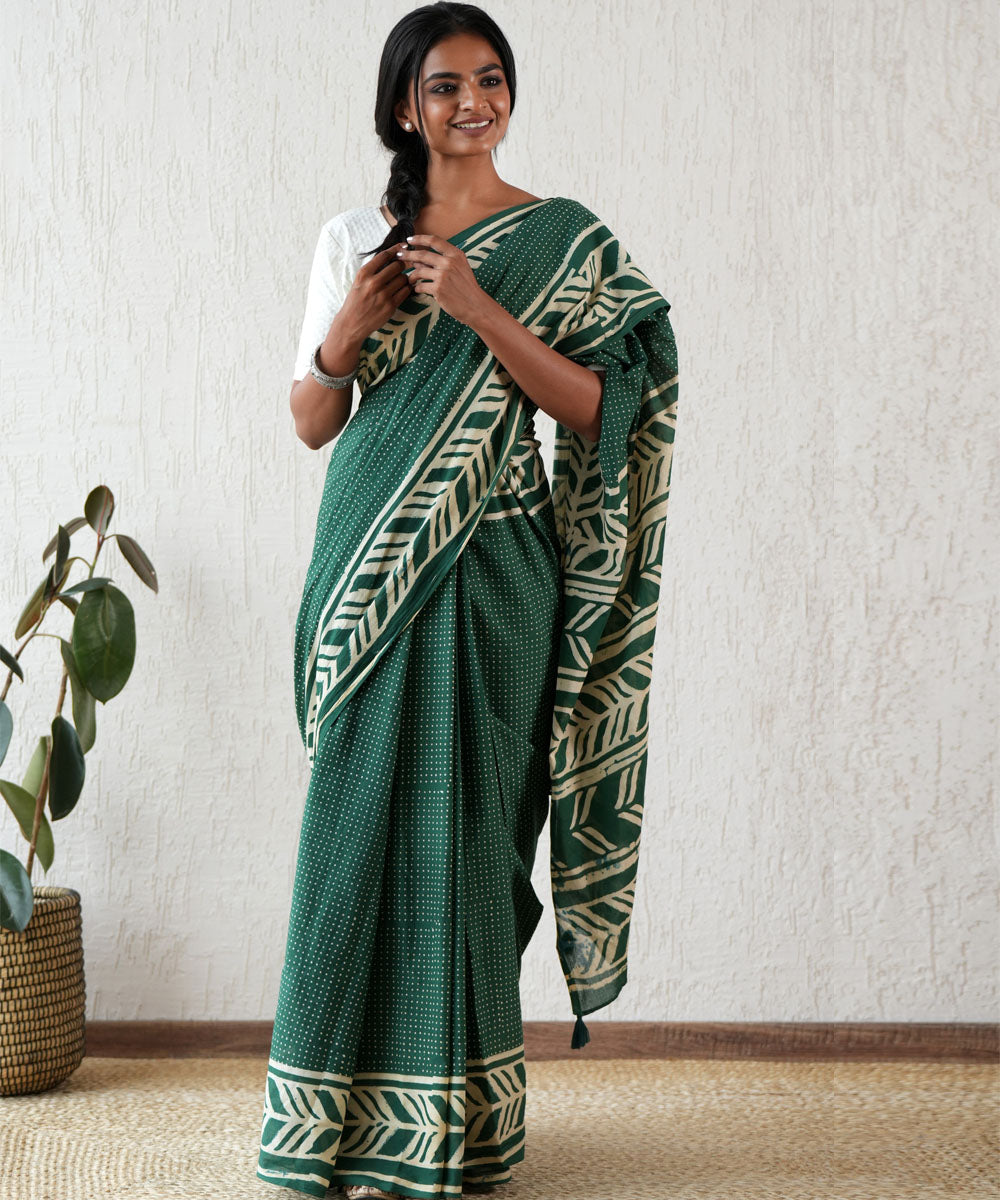 Ancient echo hand block mul cotton saree