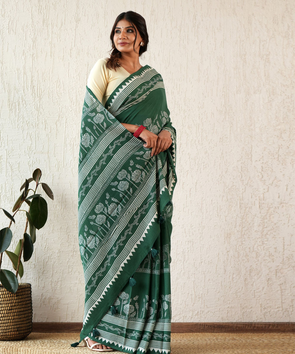 Moonlit mirage hand block mul cotton saree