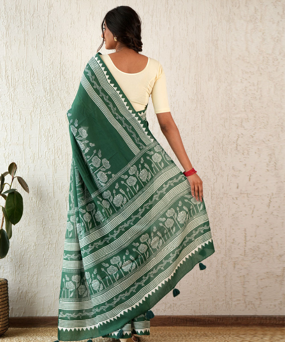 Moonlit mirage hand block mul cotton saree