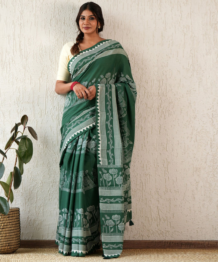 Moonlit mirage hand block mul cotton saree