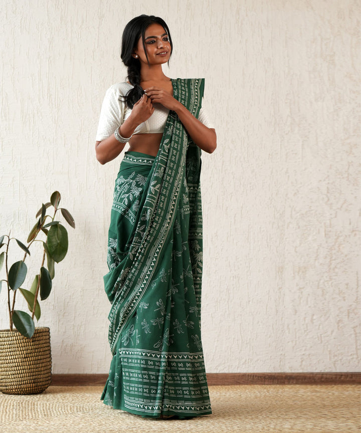 Celestial drift hand block printed mul cotton saree