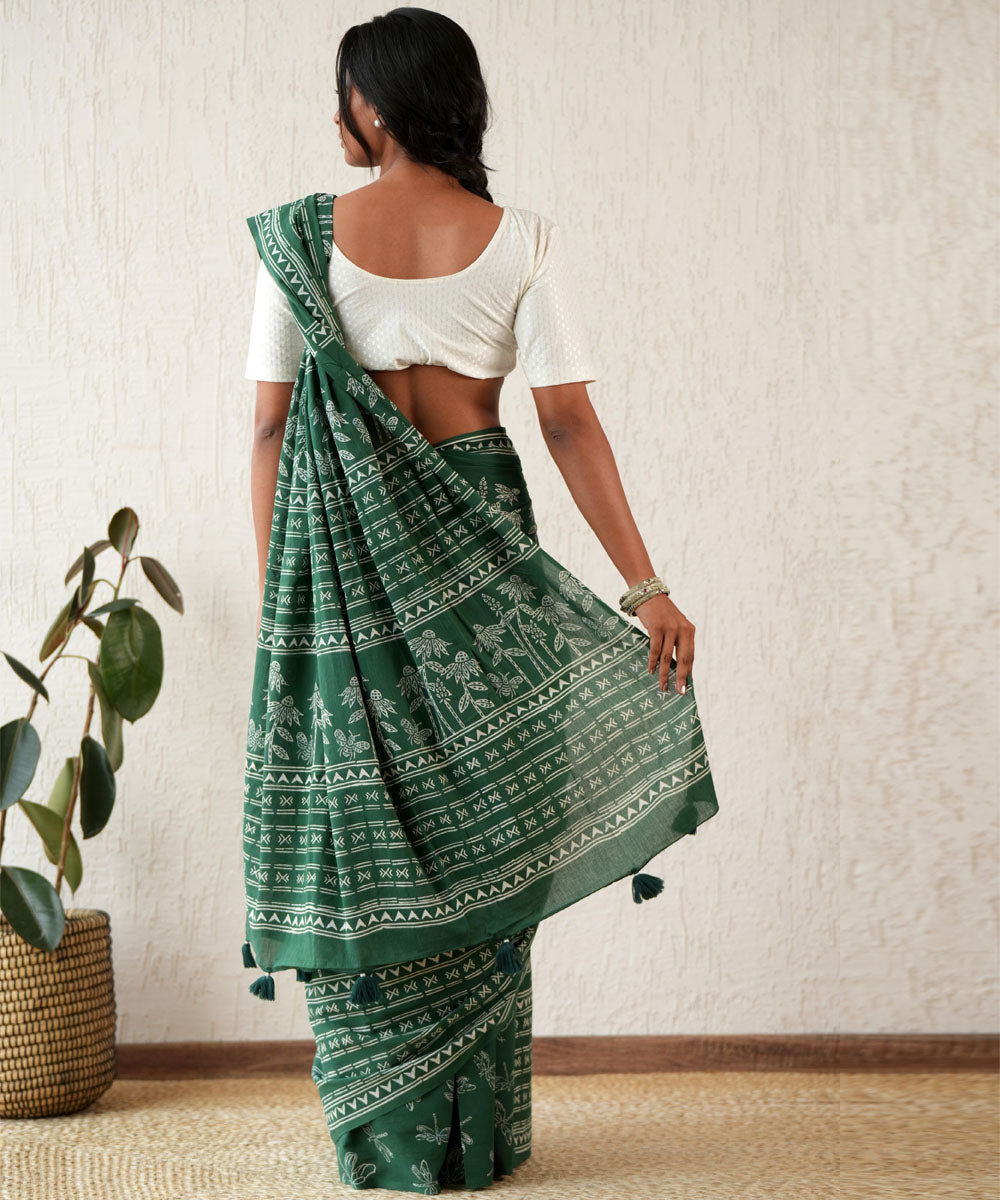 Celestial drift hand block printed mul cotton saree