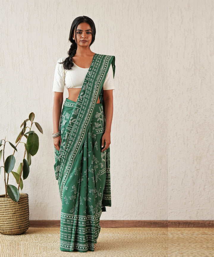 Celestial drift hand block printed mul cotton saree