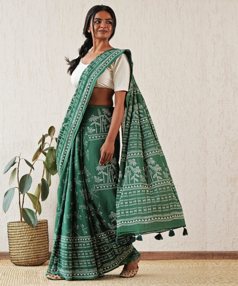 Celestial drift hand block printed mul cotton saree