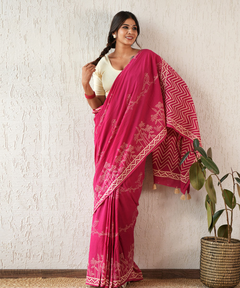 Twilight harmony hand block printed mul cotton saree