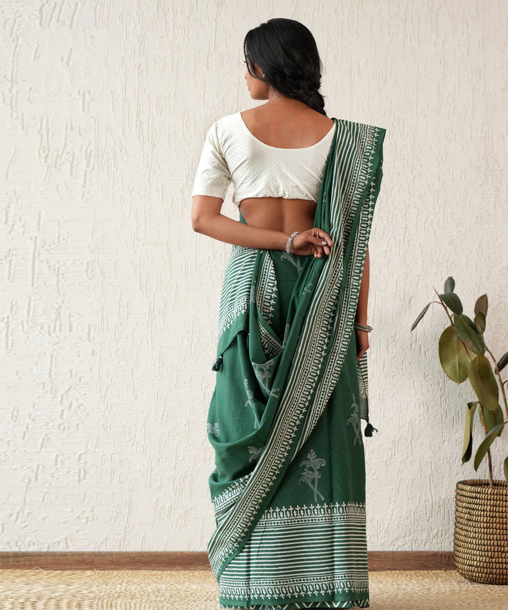 Heritage aura hand block mul cotton saree