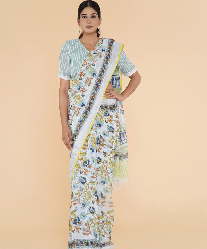 Multicolor floral sanganeri printed cotton saree