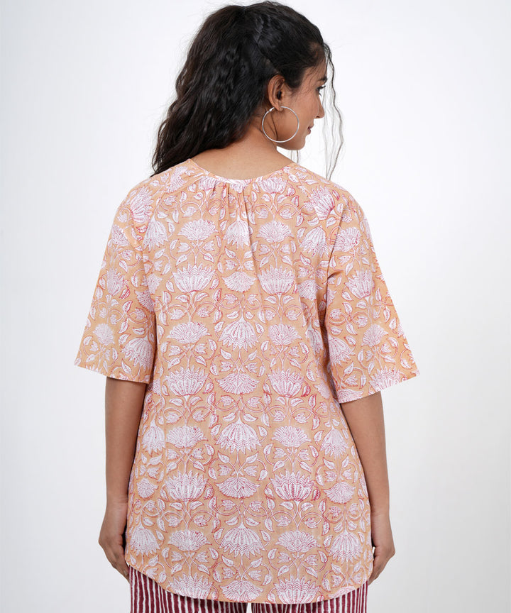 Orange white handblock printed cotton top