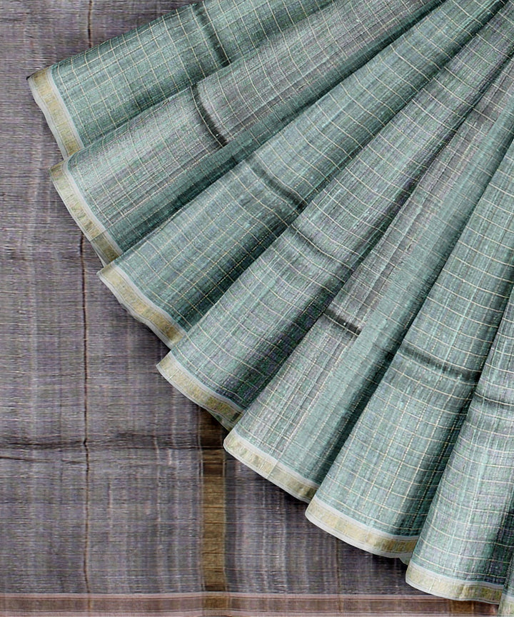 Grey maroon raw silk bhagalpur handwoven saree