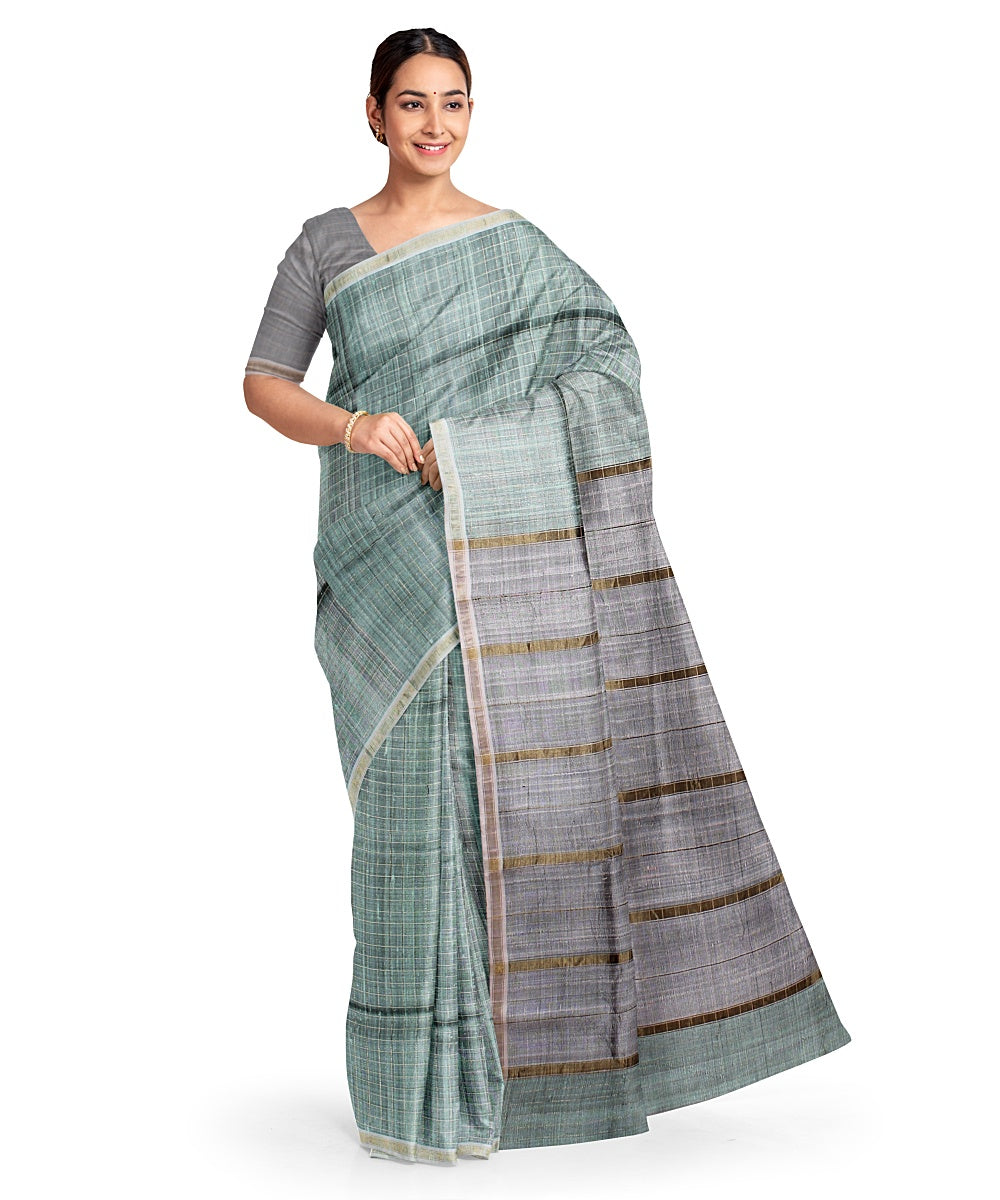 Grey maroon raw silk bhagalpur handwoven saree