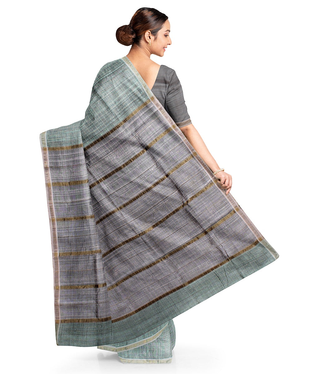 Grey maroon raw silk bhagalpur handwoven saree