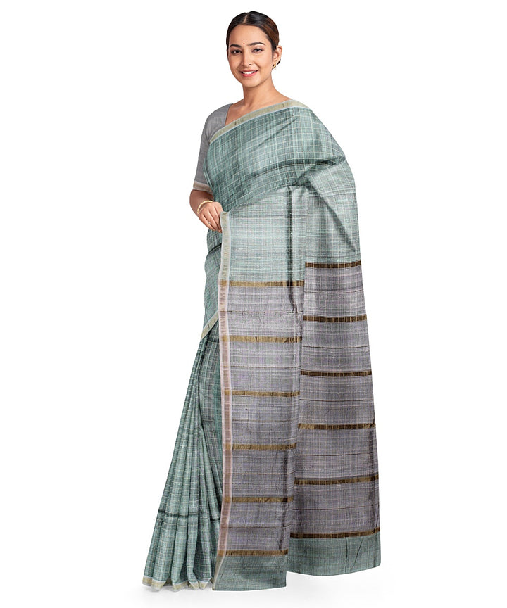 Grey maroon raw silk bhagalpur handwoven saree