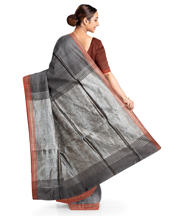 Grey white handwoven raw silk bhagalpur saree