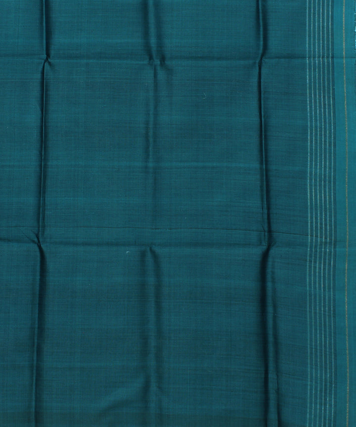 Cyan green grey raw silk bhagalpur handwoven saree