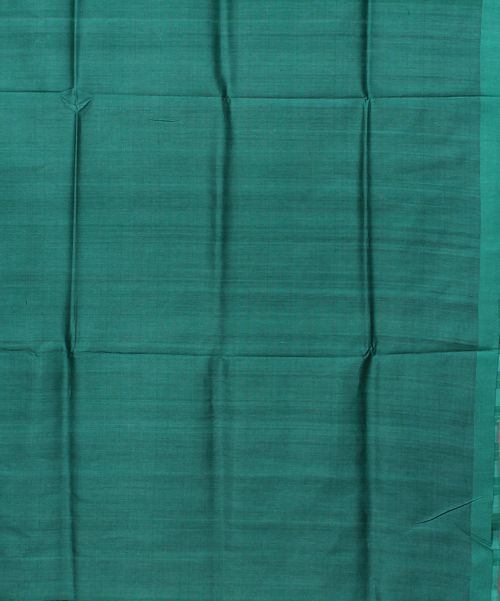 Cyan green stripes handwoven raw silk bhagalpur saree