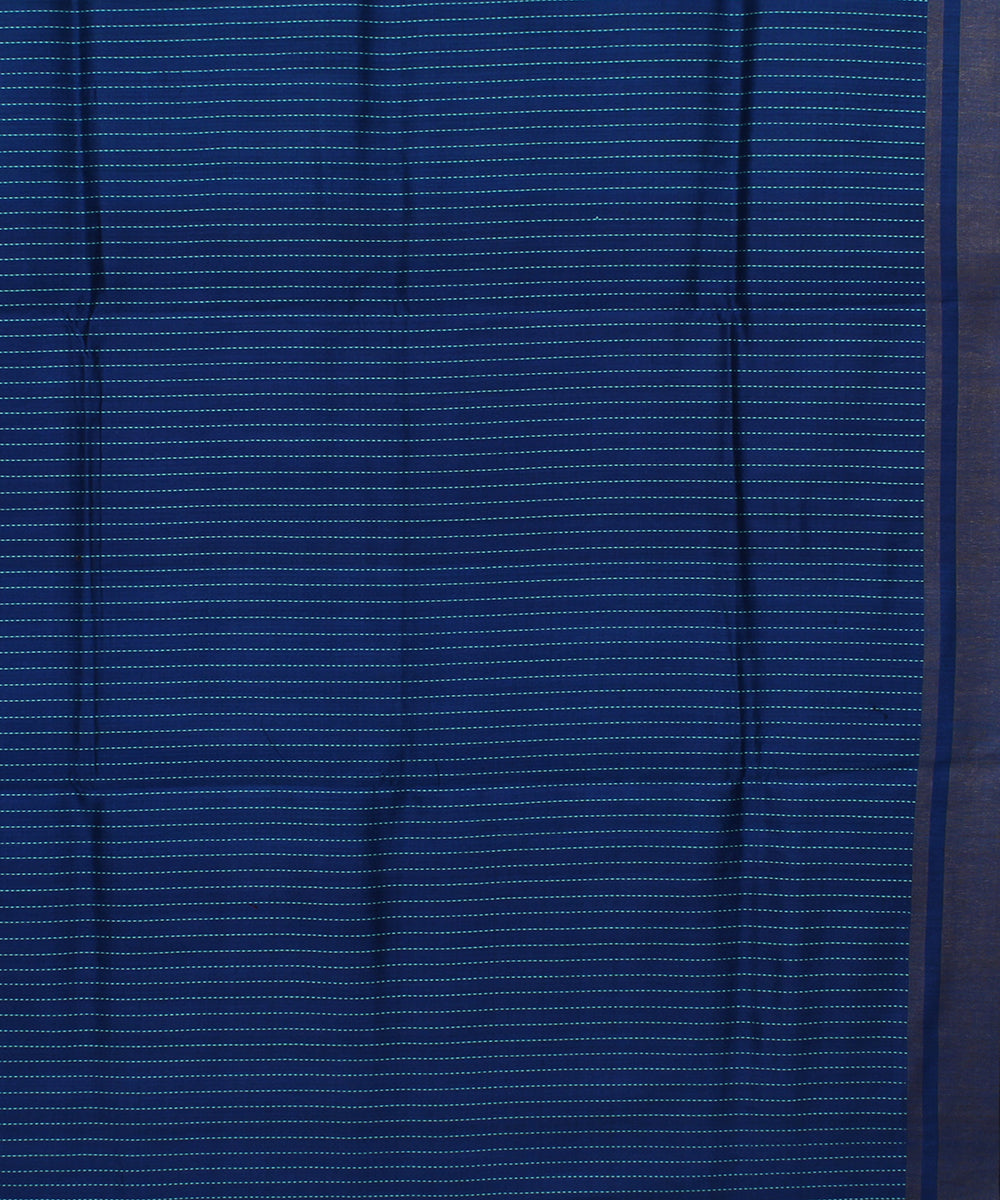 Cyan green navy blue handwoven raw silk bhagalpur saree