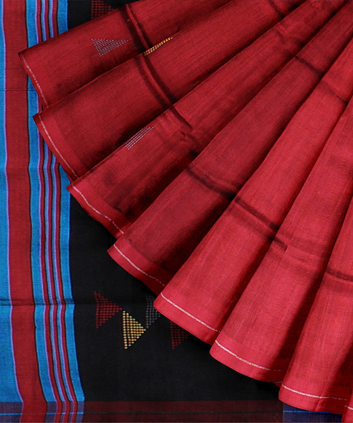 Red black handwoven raw silk bhagalpur saree