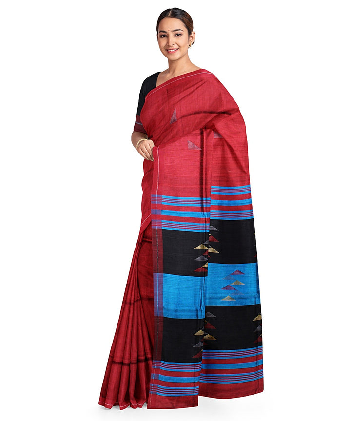 Red black handwoven raw silk bhagalpur saree