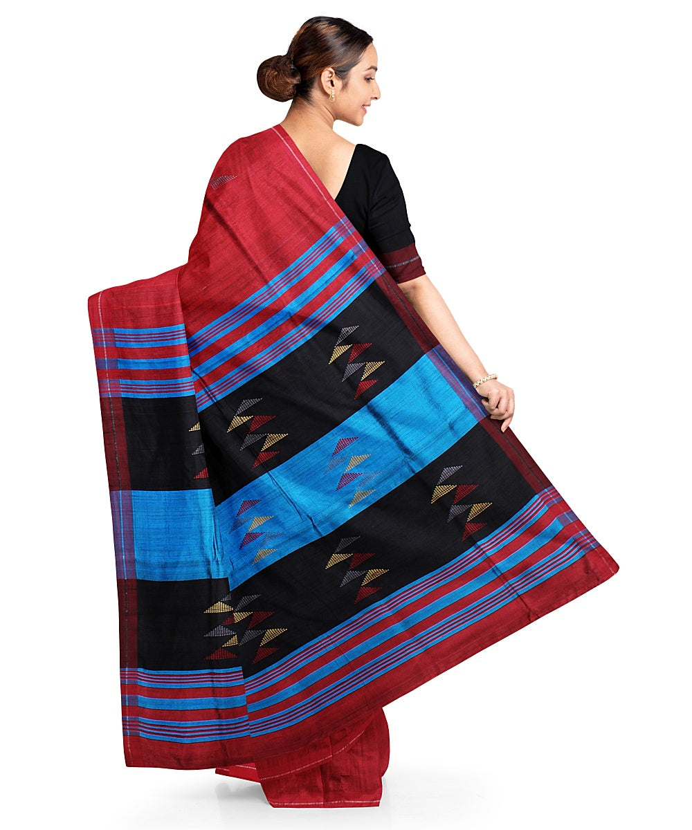 Red black handwoven raw silk bhagalpur saree