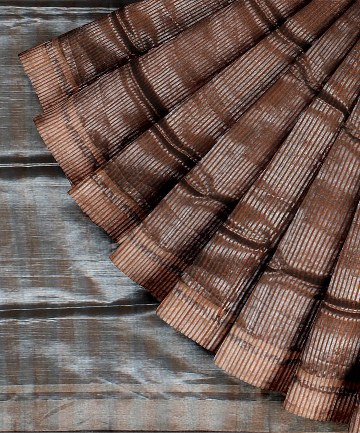 Brown grey handwoven bhagalpur raw silk saree