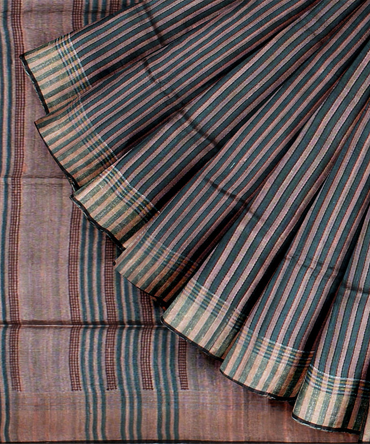 Grey stripes handwoven raw silk bhagalpur saree