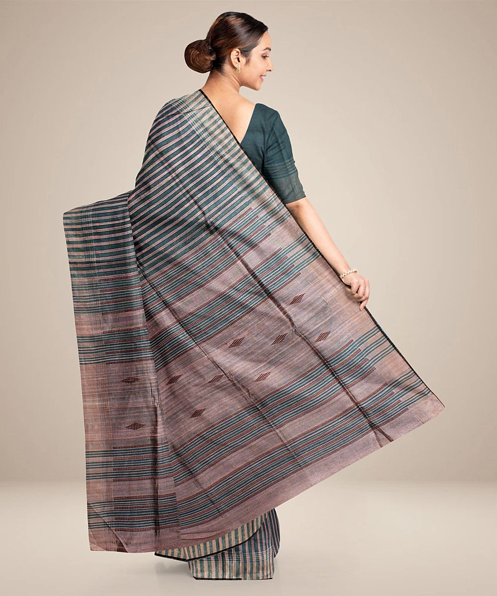 Grey stripes handwoven raw silk bhagalpur saree