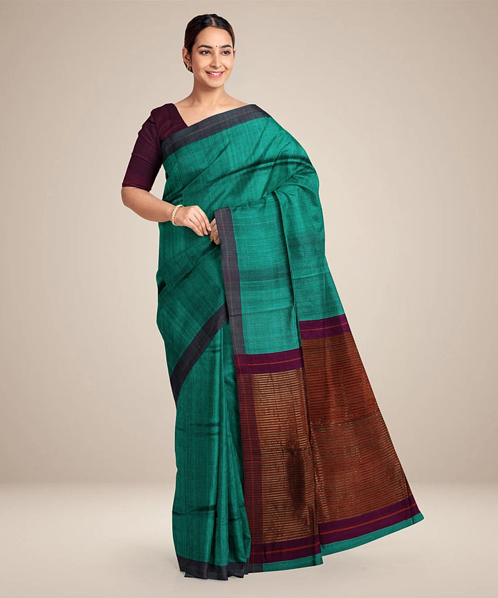 Light green maroon handwoven bhagalpur raw silk saree