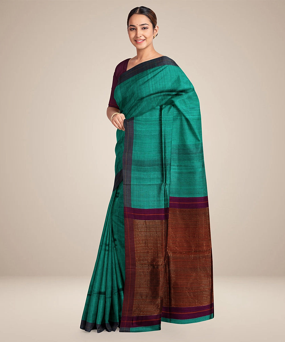 Light green maroon handwoven bhagalpur raw silk saree