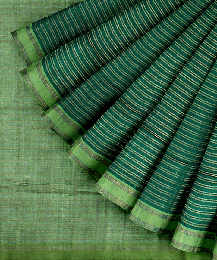 Dark green light green handwoven raw silk bhagalpur saree