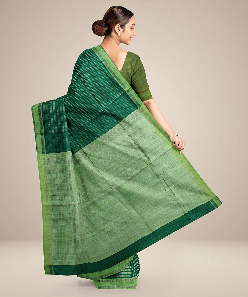 Dark green light green handwoven raw silk bhagalpur saree