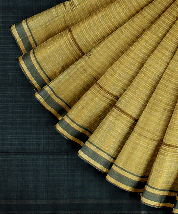 Lime green black handwoven raw silk bhagalpur saree