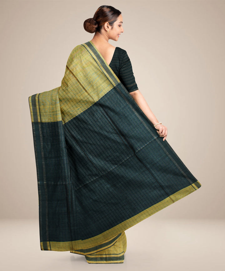 Lime green black handwoven raw silk bhagalpur saree