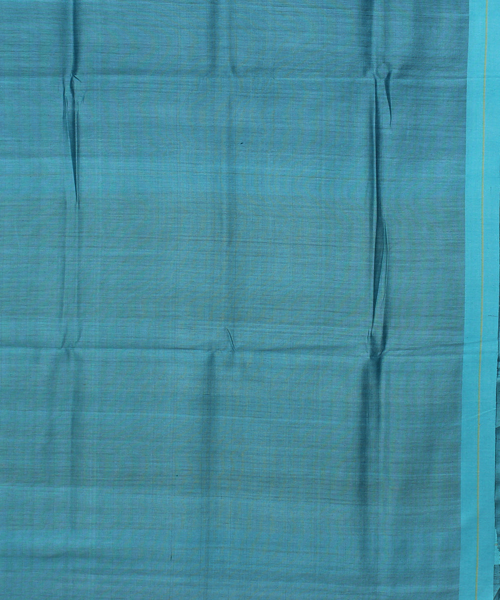 Cyan blue olive green handwoven raw silk bhagalpur saree