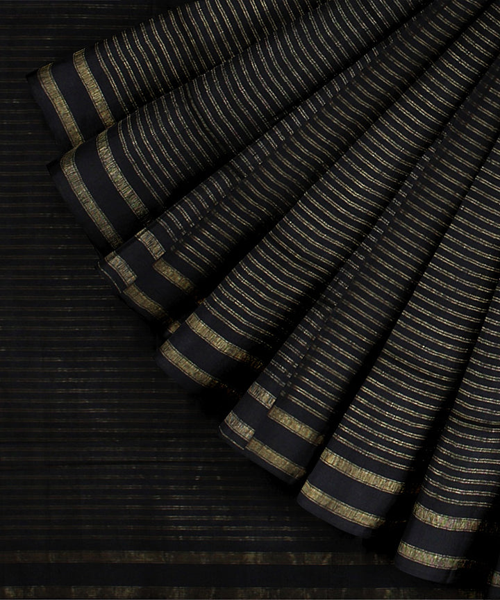 Black stripes handwoven raw silk bhagalpur saree