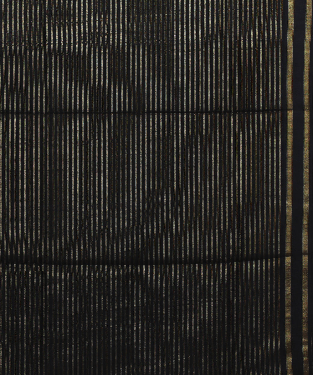 Black stripes handwoven raw silk bhagalpur saree