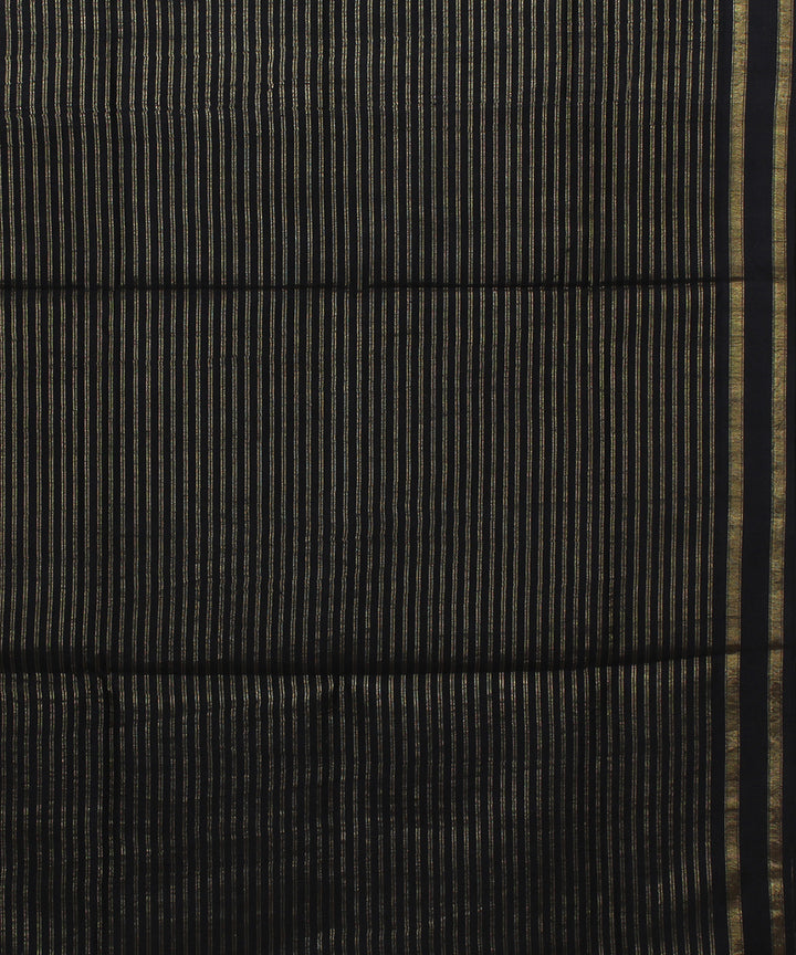 Black stripes handwoven raw silk bhagalpur saree